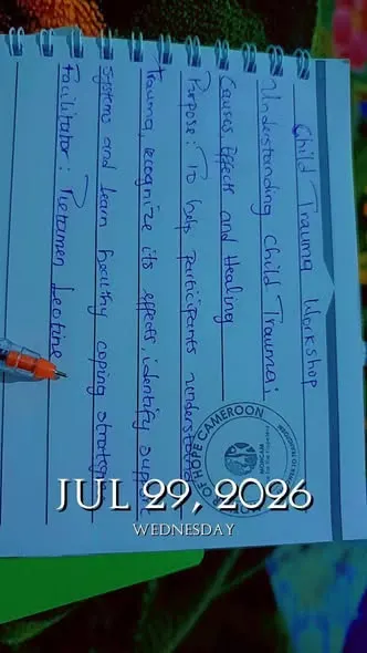 A handwritten notebook page setting out the workshop's purpose and facilitator